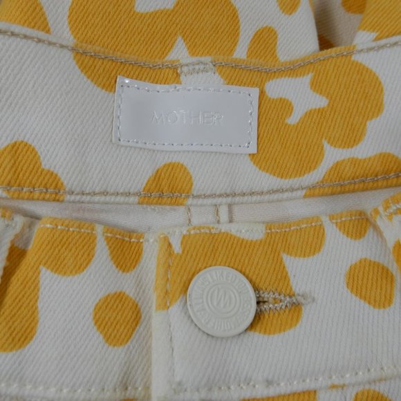 MOTHER The Curbside Heel Fray JEANS Size 25 Marigold Yellow Floral Leopard Denim - Picture 5 of 15